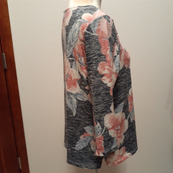 Allison Daley Floral Blue Coral Lightweight Sweater Shirt - Size Petite Medium - Picture 4 of 7